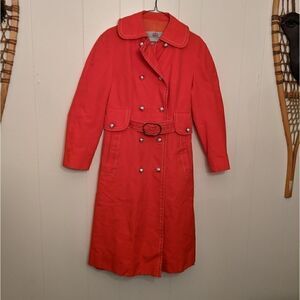 Vintage AQUASCUTUM London Red Ladies Trench/Rain Coat UK 16 US 12